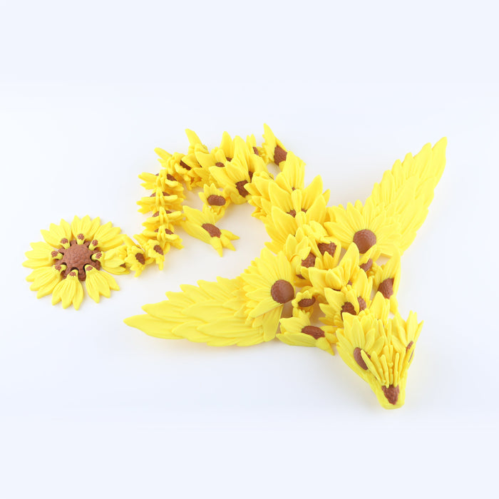 3D Printed Sunflower Winged Dragon Fidget Toy – Articulated Floral Desk Toy Gift