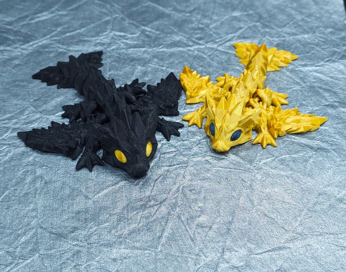 3D Printed Dragon Fidget Toy Set – Black and Gold Articulated Bookshelf Decor Gift