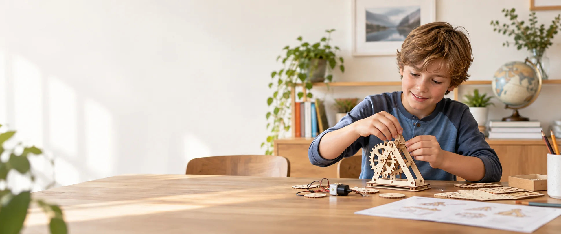 A child building a hands-on STEM project at home